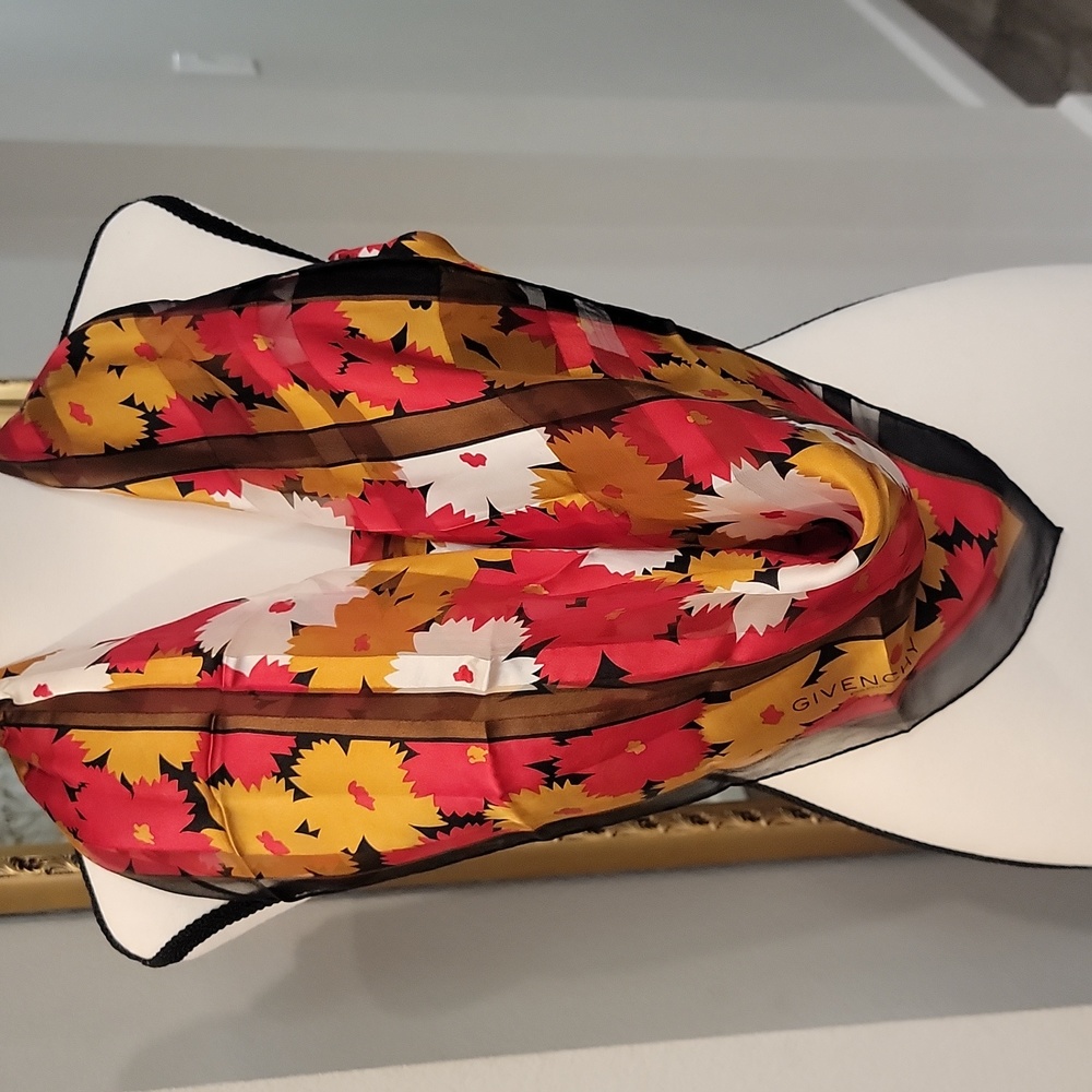 Givenchy Silk Floral Scarf in Red, Yellow, White & Black